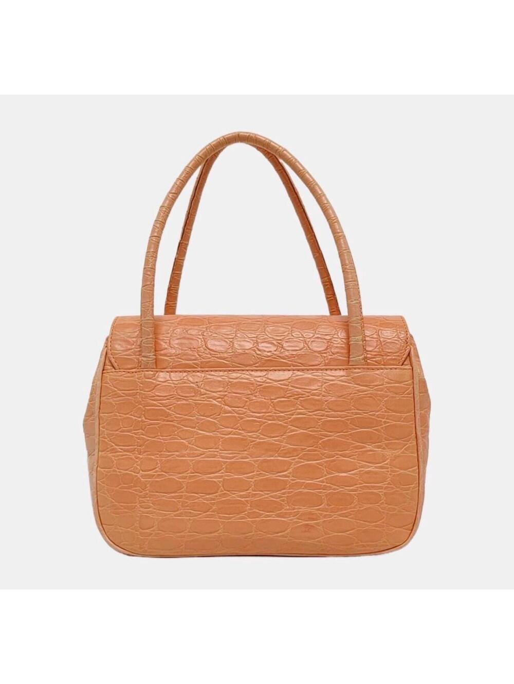 Salvatore Ferragamo Vintage Croc Embossed Leather Shoulder Bag Orange Gancini - Picture 4 of 7